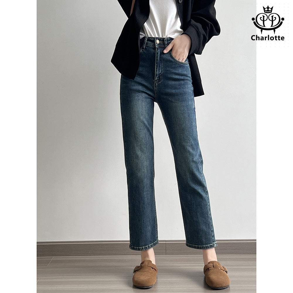 Korean elastic slimming cigarette pipe nine-point pants cigarette pipe nine-point jeans [CHJ9]