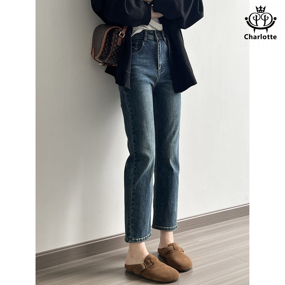 Korean elastic slimming cigarette pipe nine-point pants cigarette pipe nine-point jeans [CHJ9]