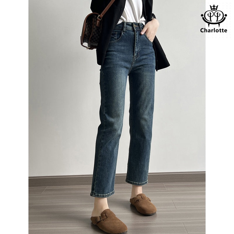 Korean elastic slimming cigarette pipe nine-point pants cigarette pipe nine-point jeans [CHJ9]