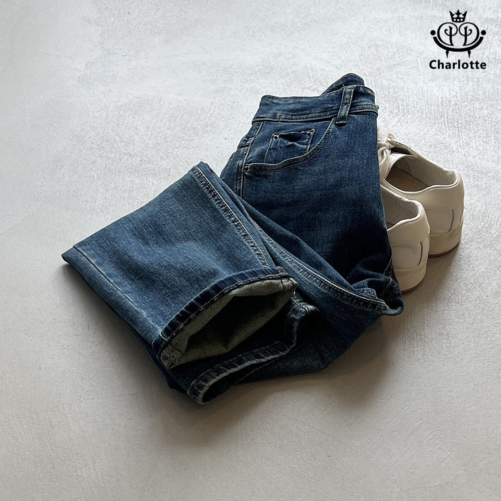 Korean elastic slimming cigarette pipe nine-point pants cigarette pipe nine-point jeans [CHJ9]