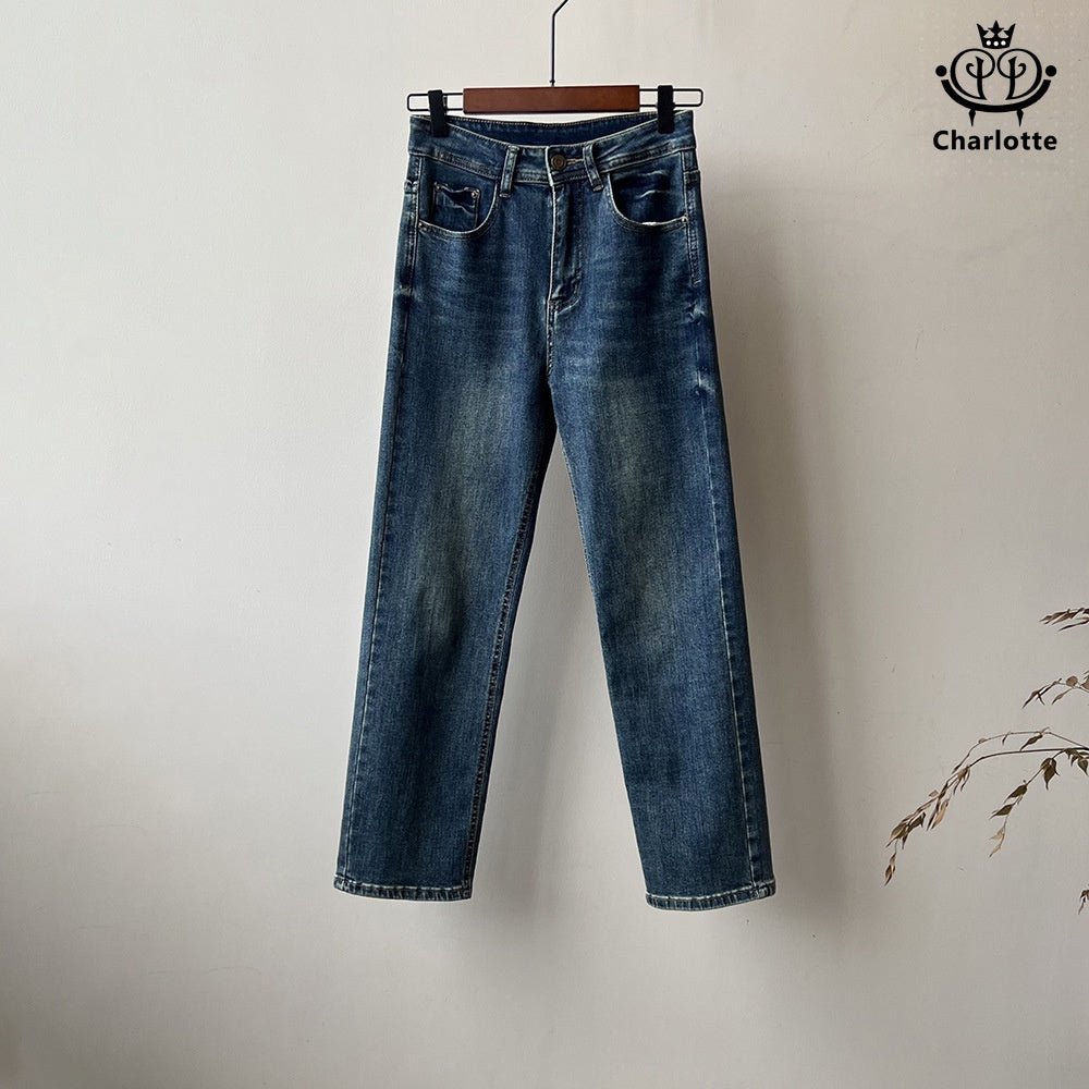 Korean elastic slimming cigarette pipe nine-point pants cigarette pipe nine-point jeans [CHJ9]