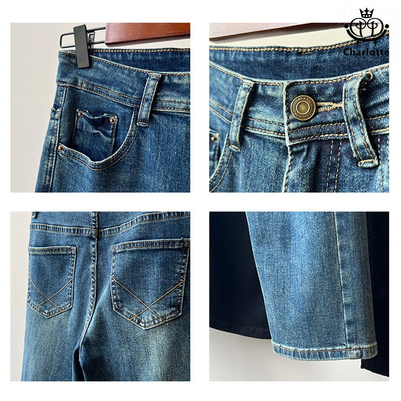 Korean elastic slimming cigarette pipe nine-point pants cigarette pipe nine-point jeans [CHJ9]