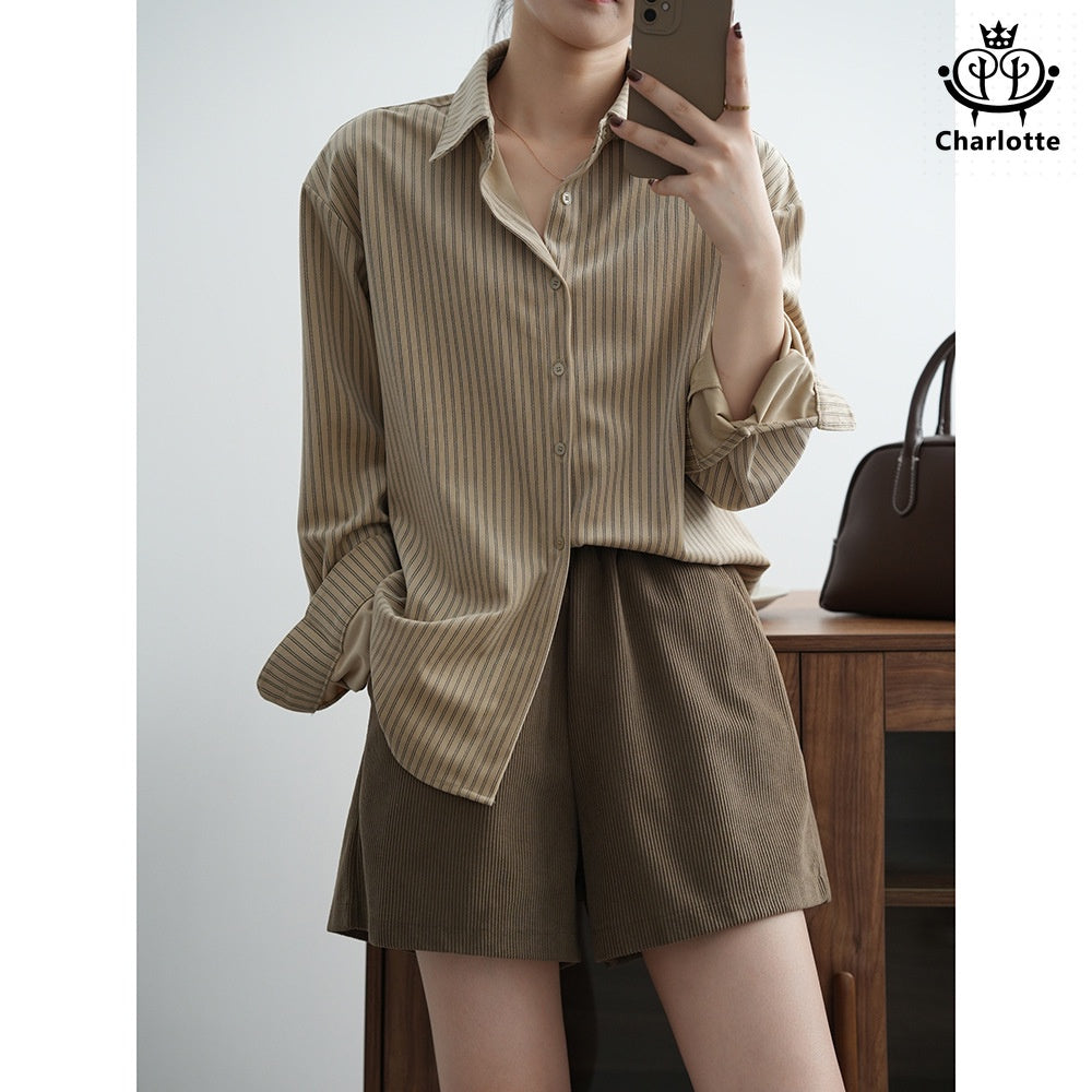 French retro salt striped shirt loose long-sleeved shirt [CHSH107]