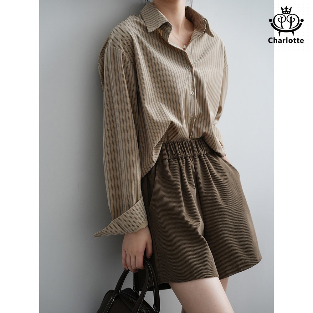 French retro salt striped shirt loose long-sleeved shirt [CHSH107]