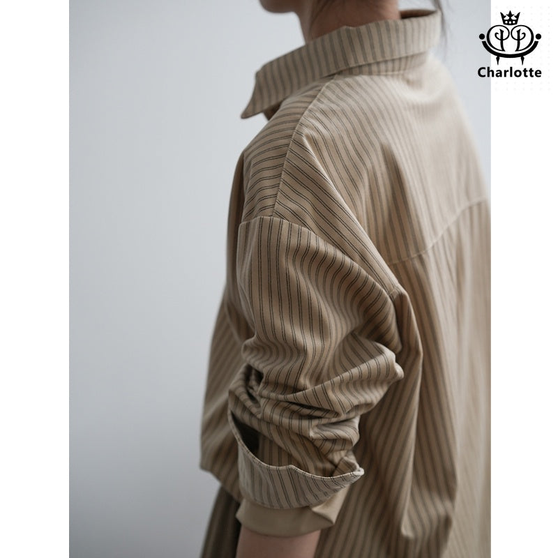 French retro salt striped shirt loose long-sleeved shirt [CHSH107]