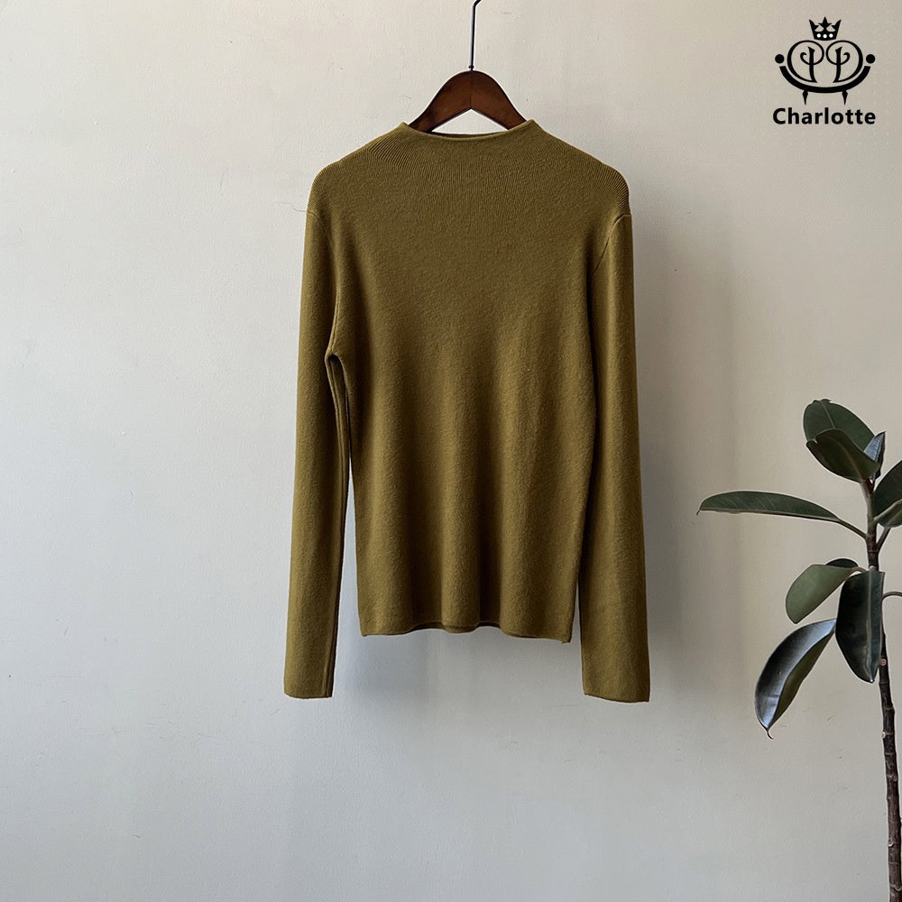 Korean style simple half turtleneck bottoming shirt half turtleneck knitted top [CHSW52]