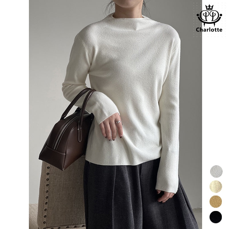 Korean style simple half turtleneck bottoming shirt half turtleneck knitted top [CHSW52]