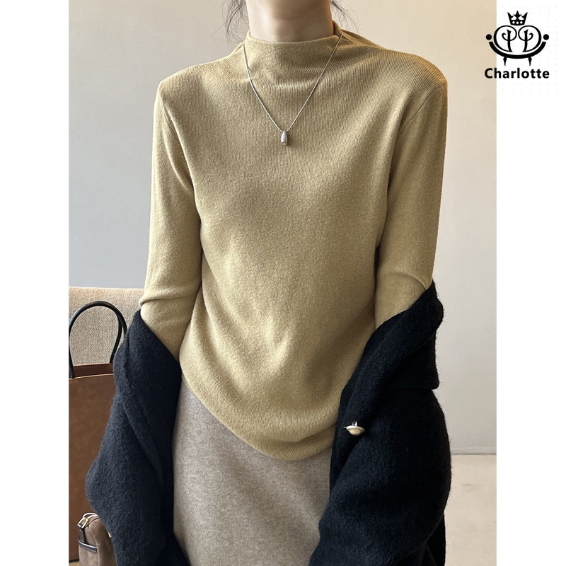 Korean style simple half turtleneck bottoming shirt half turtleneck knitted top [CHSW52]