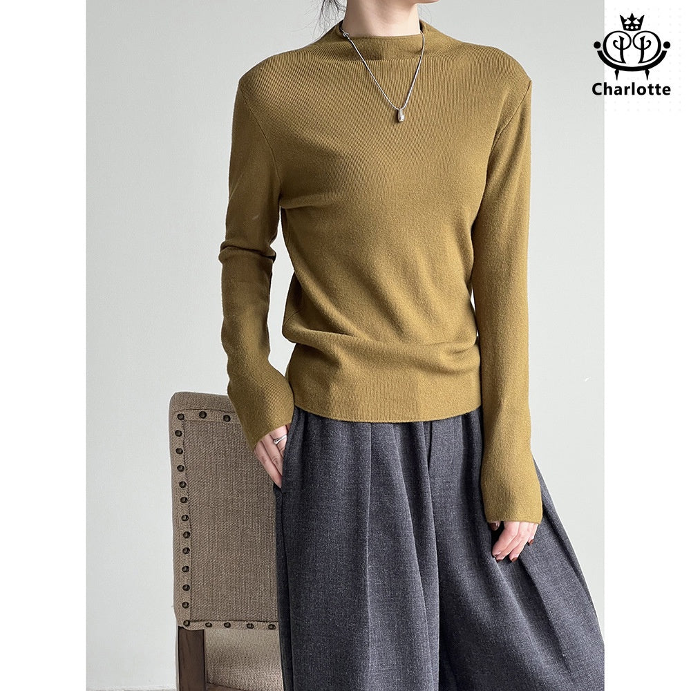 Korean style simple half turtleneck bottoming shirt half turtleneck knitted top [CHSW52]