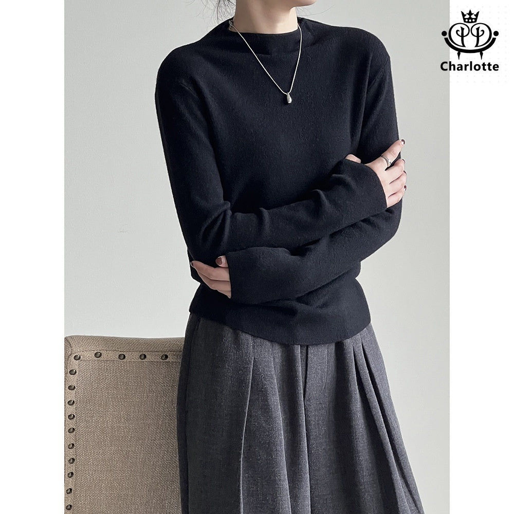 Korean style simple half turtleneck bottoming shirt half turtleneck knitted top [CHSW52]