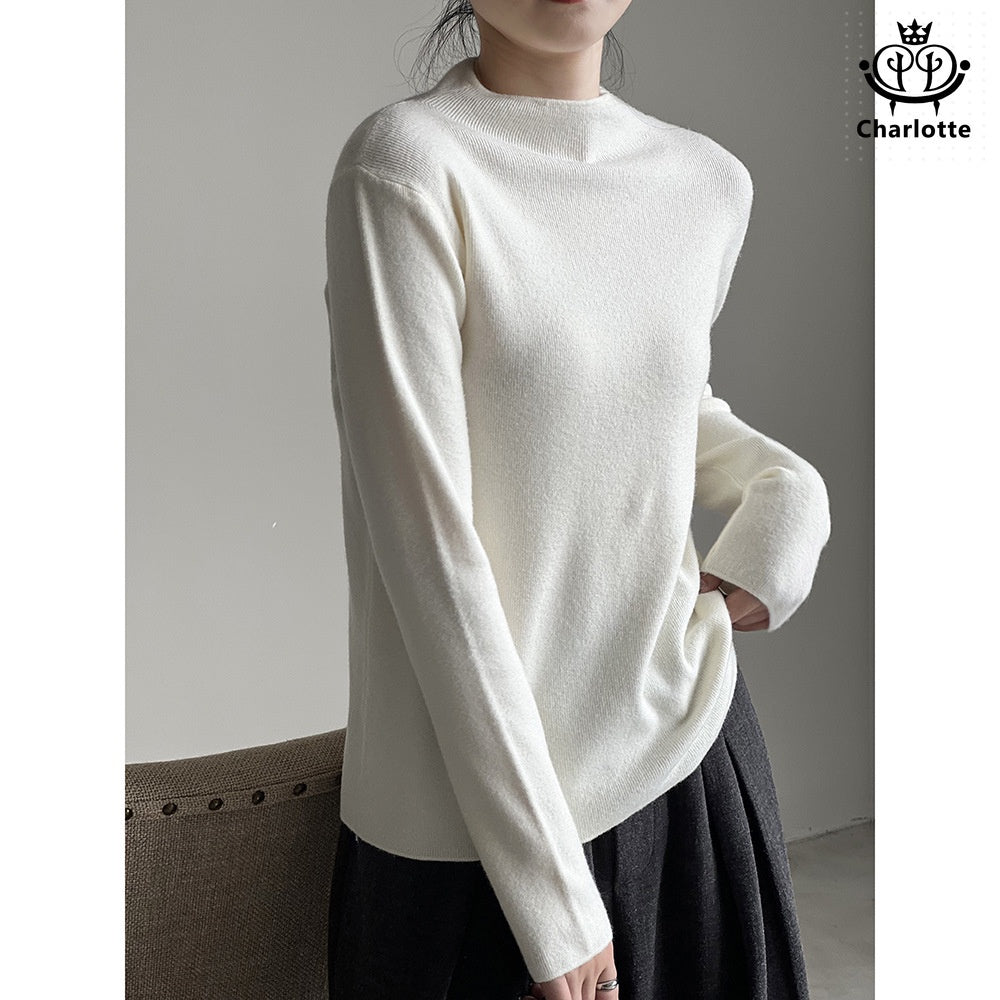 Korean style simple half turtleneck bottoming shirt half turtleneck knitted top [CHSW52]