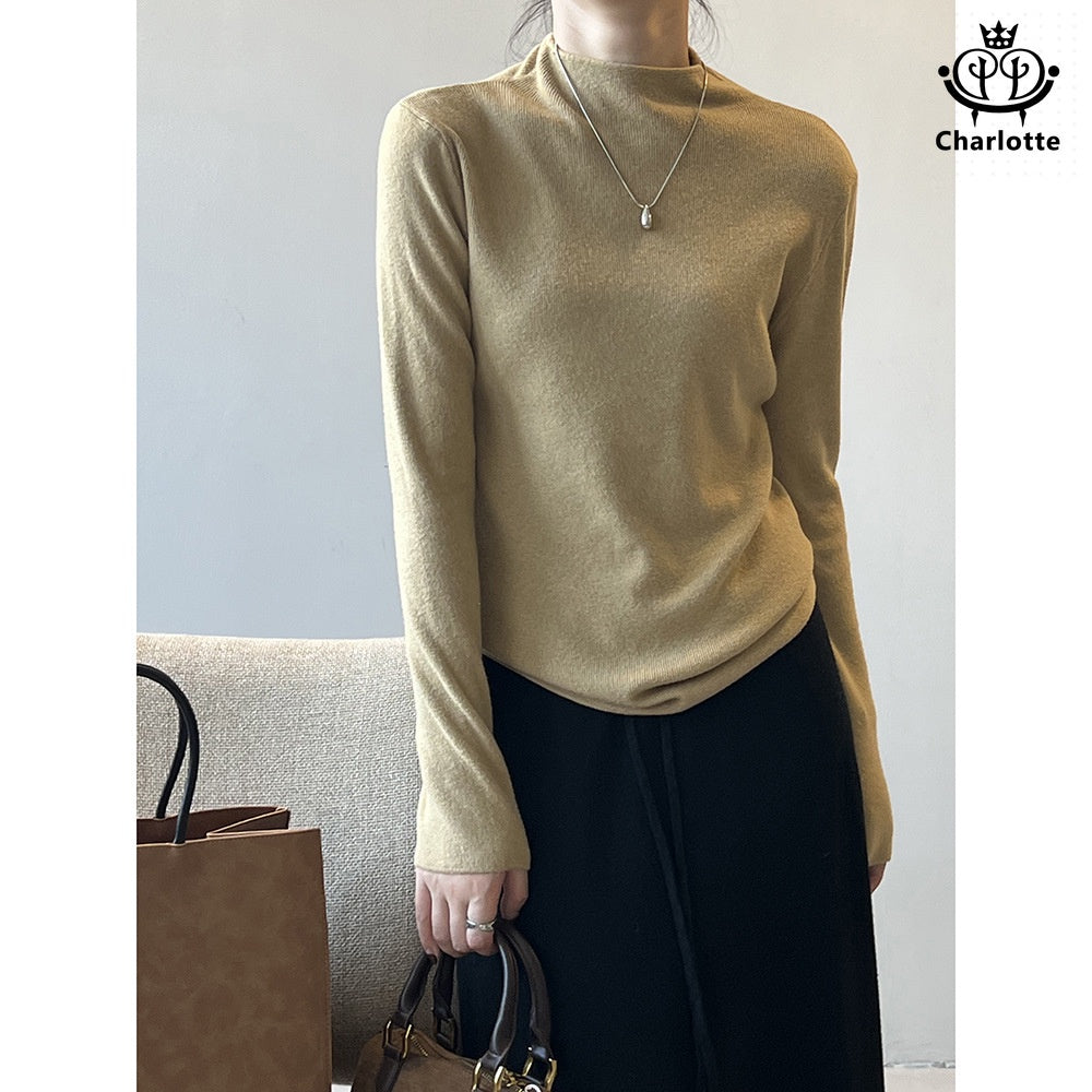 Korean style simple half turtleneck bottoming shirt half turtleneck knitted top [CHSW52]