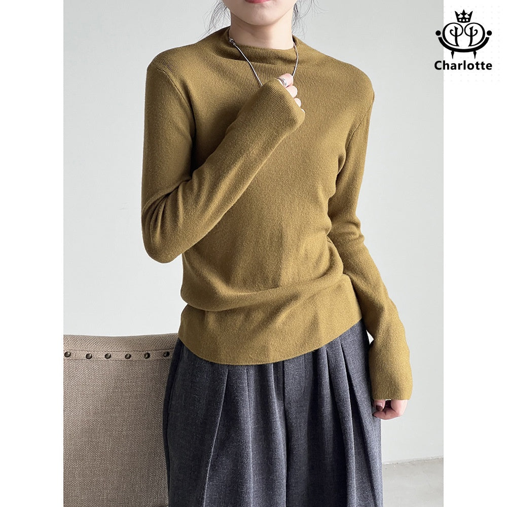 Korean style simple half turtleneck bottoming shirt half turtleneck knitted top [CHSW52]