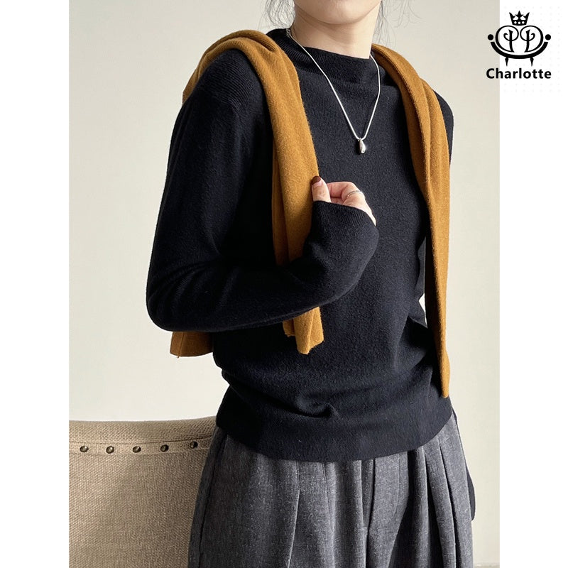 Korean style simple half turtleneck bottoming shirt half turtleneck knitted top [CHSW52]