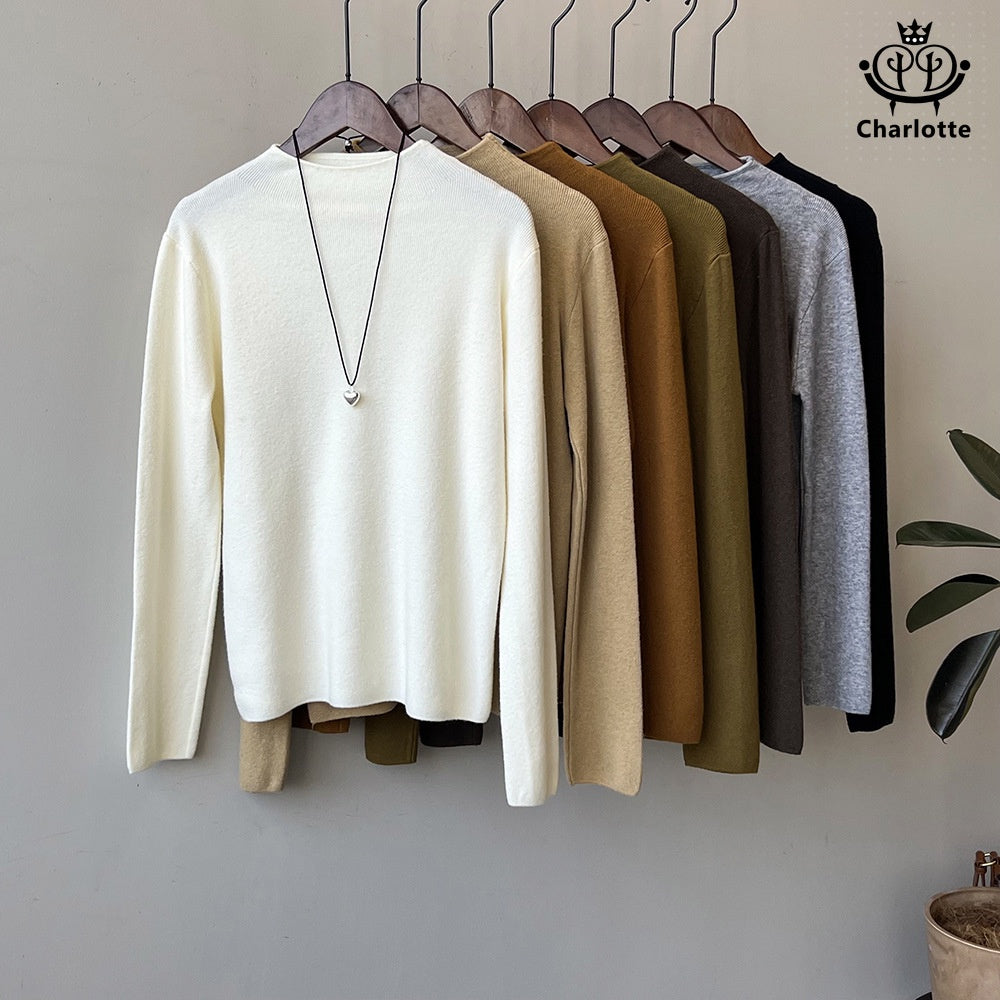 Korean style simple half turtleneck bottoming shirt half turtleneck knitted top [CHSW52]