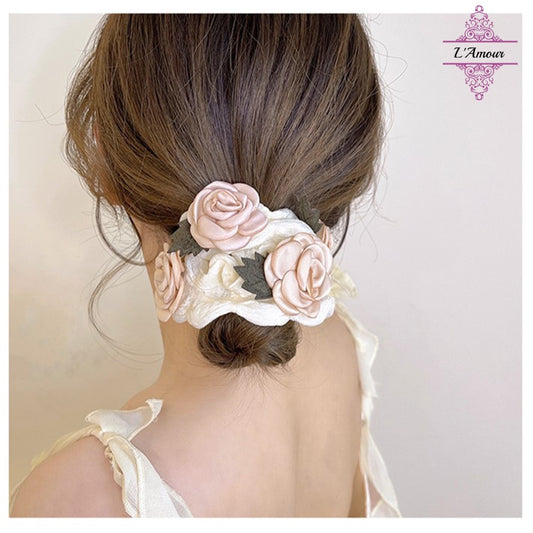 Super fairy and elegant camellia flower large intestine hair tie style fashionable temperament hair bundle [LA146]