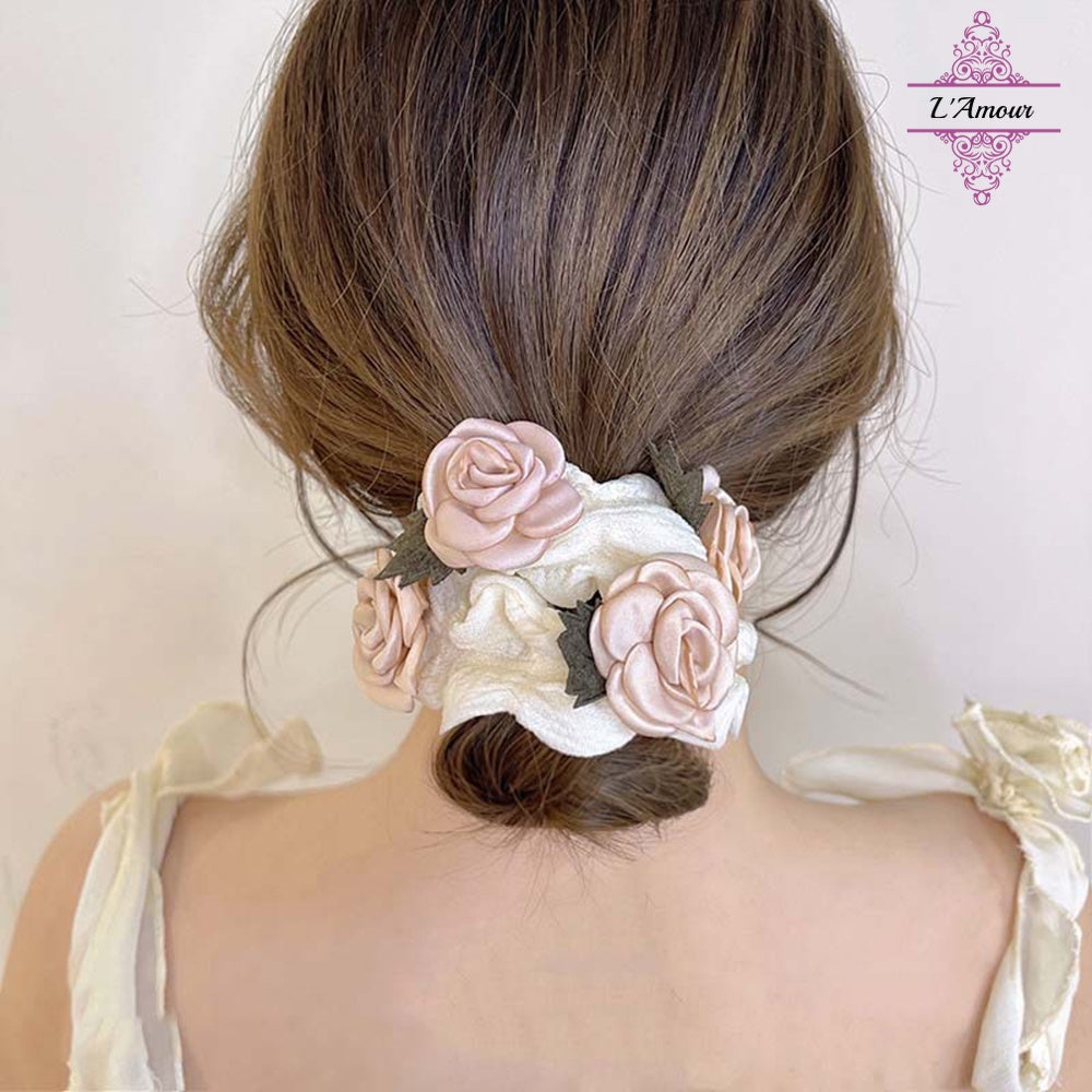 Super fairy and elegant camellia flower large intestine hair tie style fashionable temperament hair bundle [LA146]