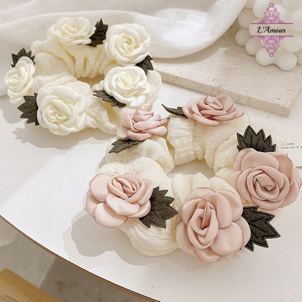 Super fairy and elegant camellia flower large intestine hair tie style fashionable temperament hair bundle [LA146]