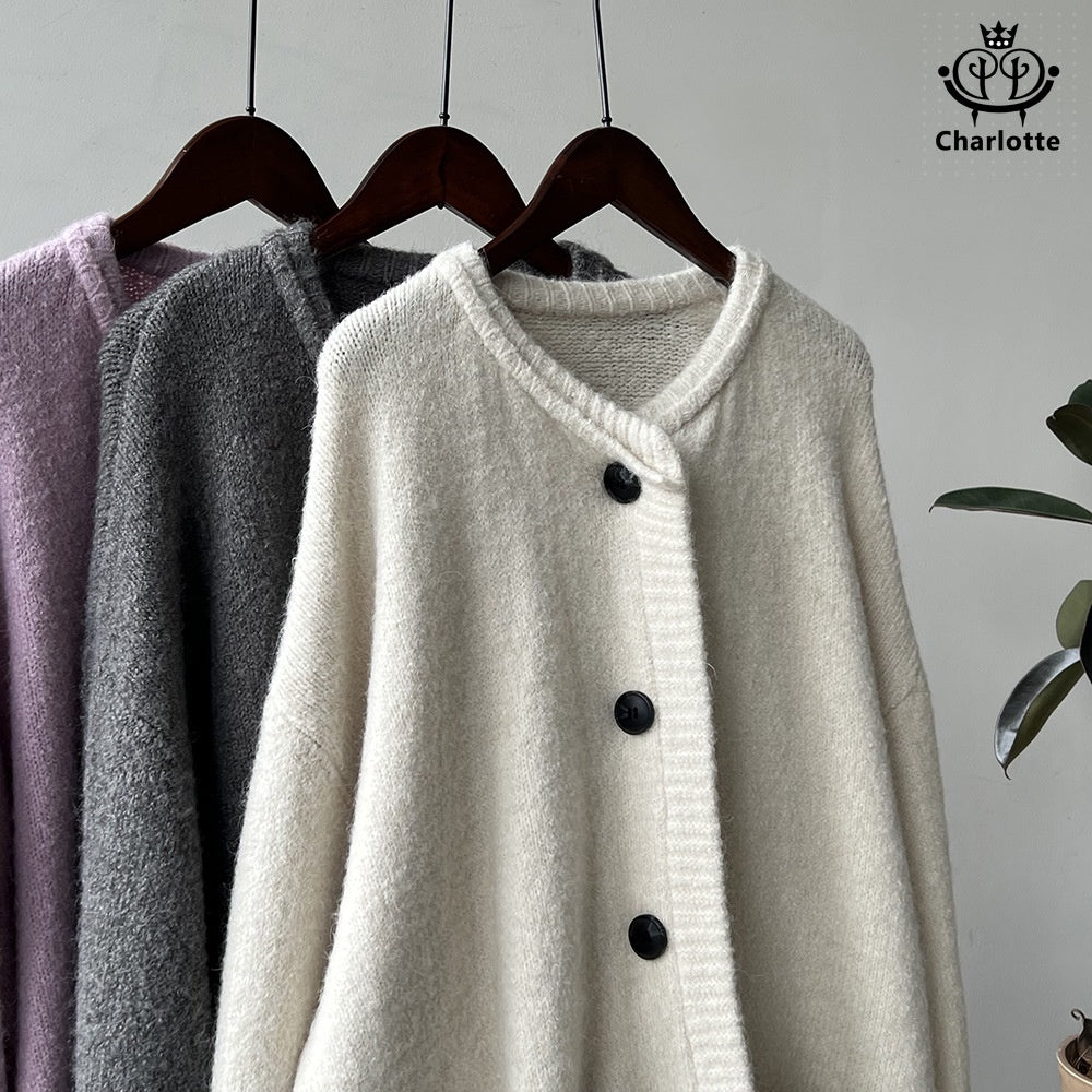 Korean style V-neck cardigan knitted jacket V-neck buttoned pocket knitted cardigan [CHSW59]