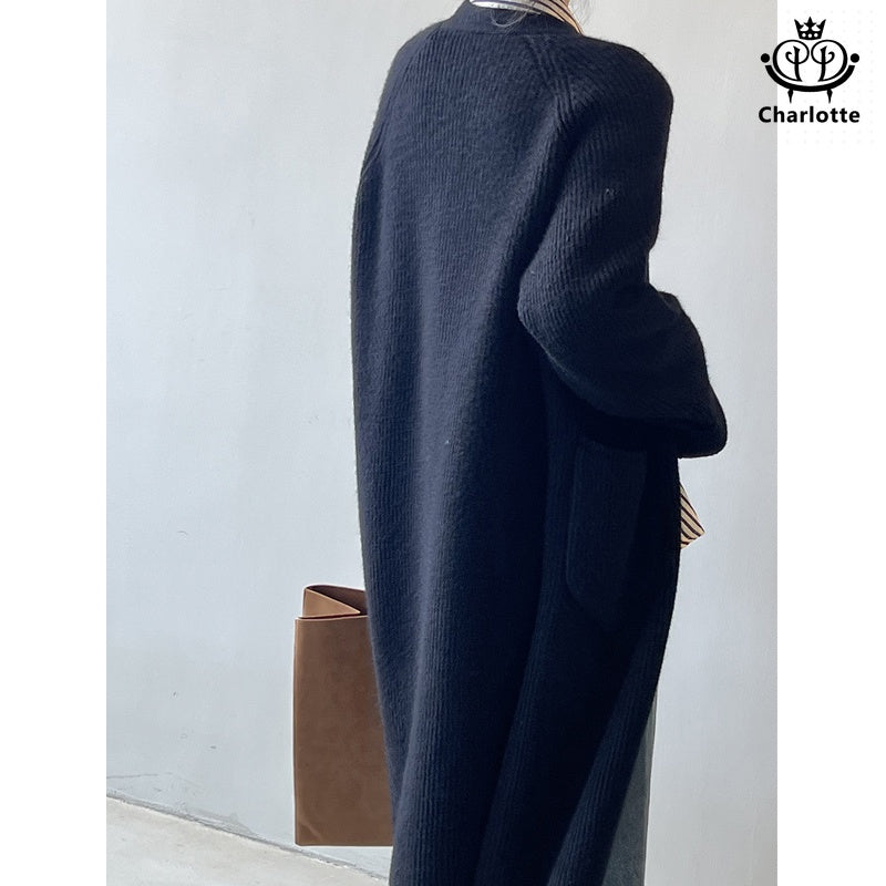 Gentle temperament sweater cardigan coat knitted V-neck mid-length sweater coat [CHSW55]