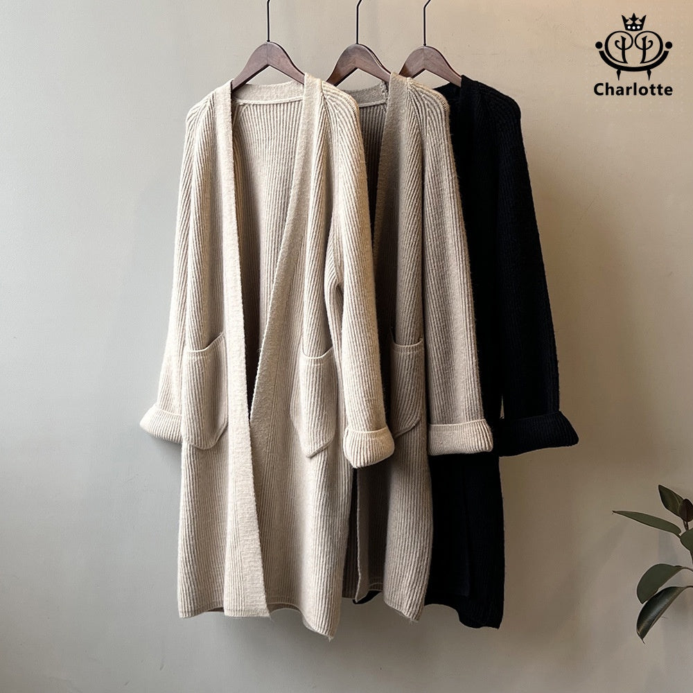 Gentle temperament sweater cardigan coat knitted V-neck mid-length sweater coat [CHSW55]