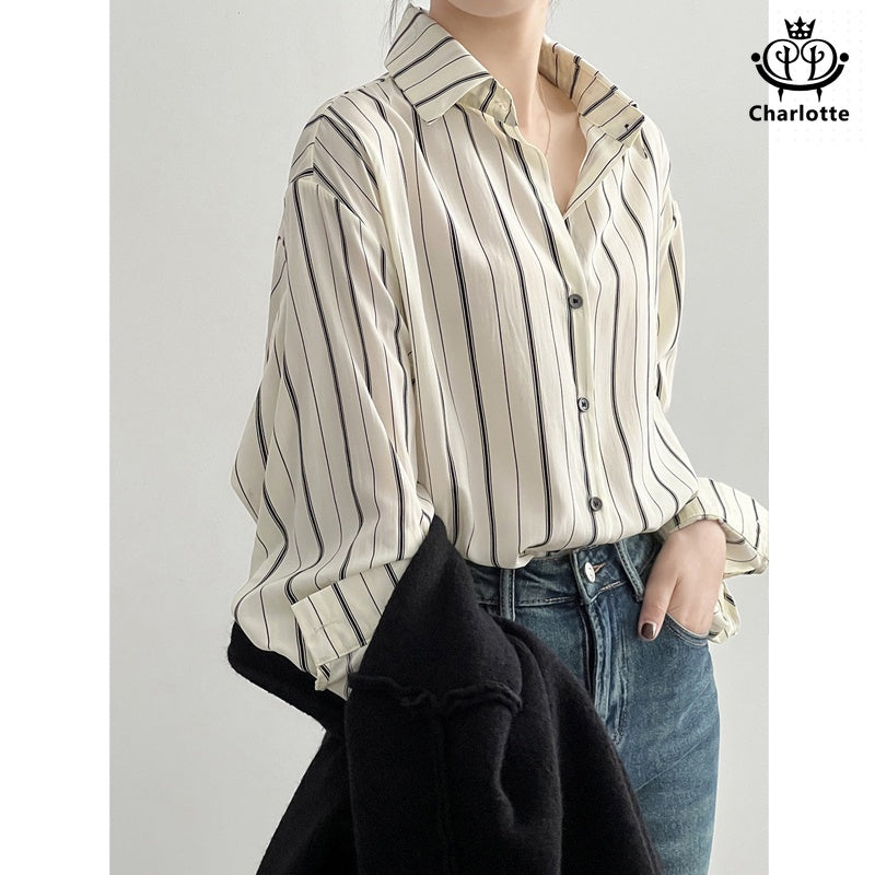 Harajuku style vertical striped shirt long sleeve striped shirt [CHSH106]