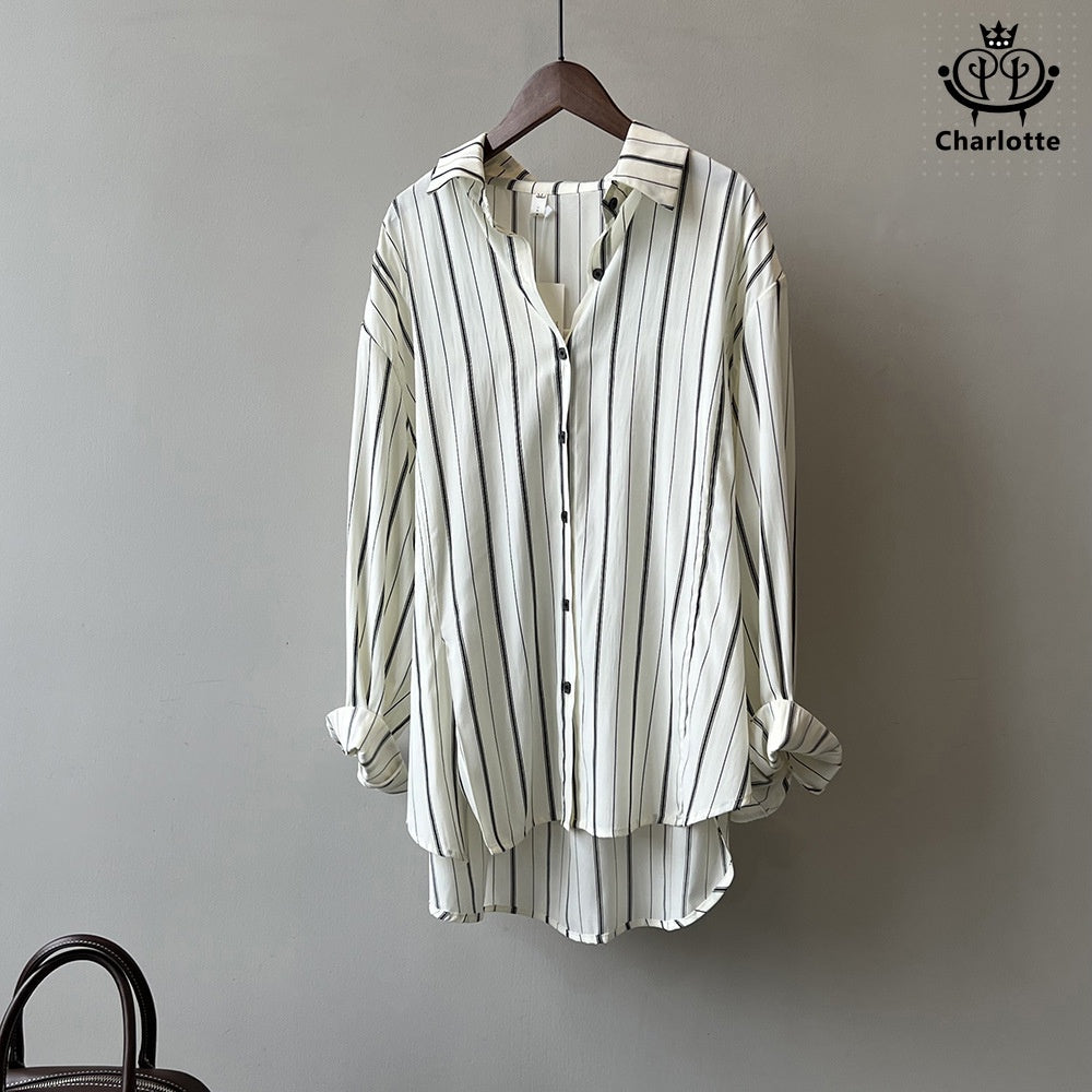 Harajuku style vertical striped shirt long sleeve striped shirt [CHSH106]