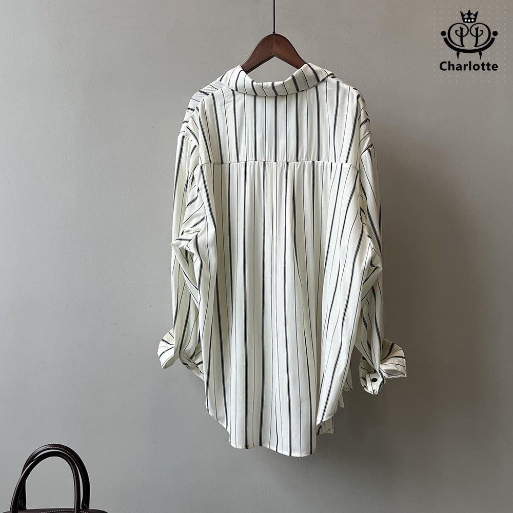 Harajuku style vertical striped shirt long sleeve striped shirt [CHSH106]