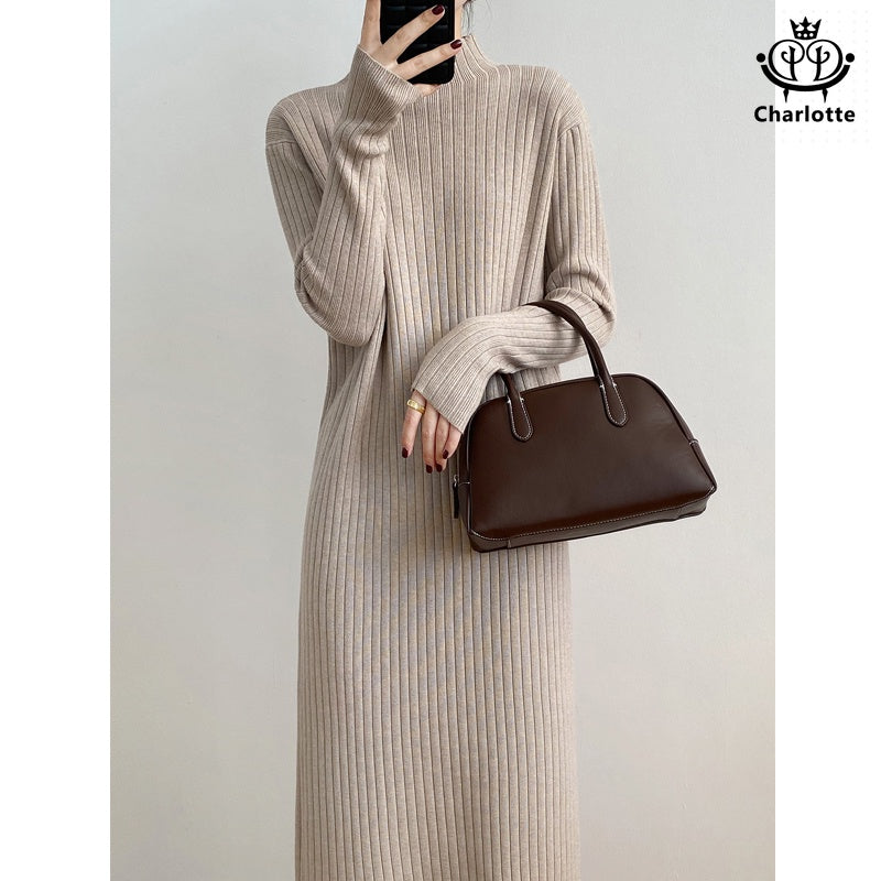 Soft and waxy fringed skirt winter half turtleneck knitted sweater skirt [CHSK122]