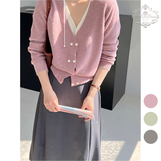 Atmospheric fake two-piece knitted sweater Korean style fake two-piece knitted top [CHSW64]