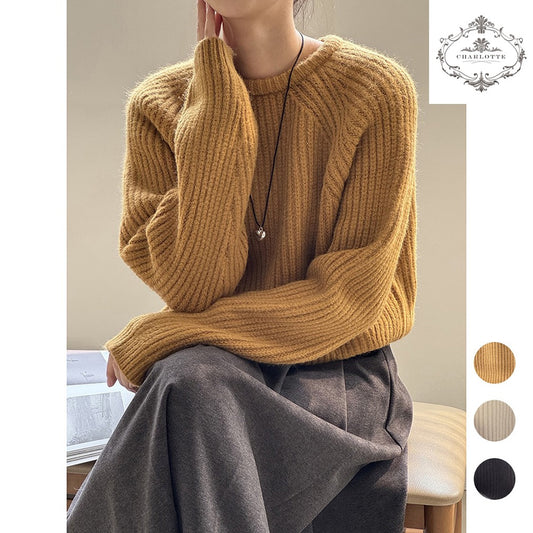 Japanese lazy style round neck sweater winter soft and waxy candy color versatile knitted top [CHSW62]