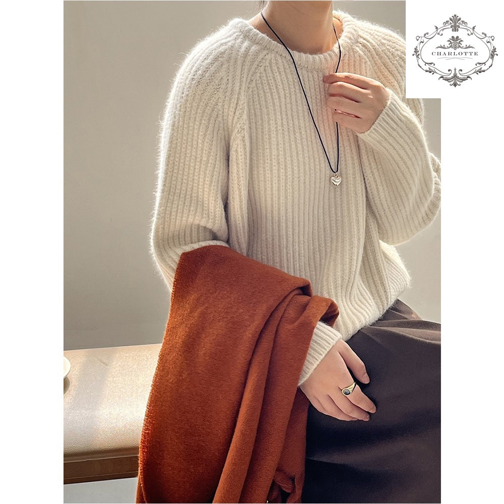 Japanese lazy style round neck sweater winter soft and waxy candy color versatile knitted top [CHSW62]