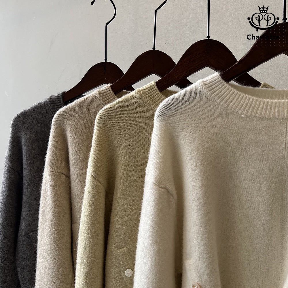 Irregular round neck design sweater solid color side-breasted sweater [CHSW51]