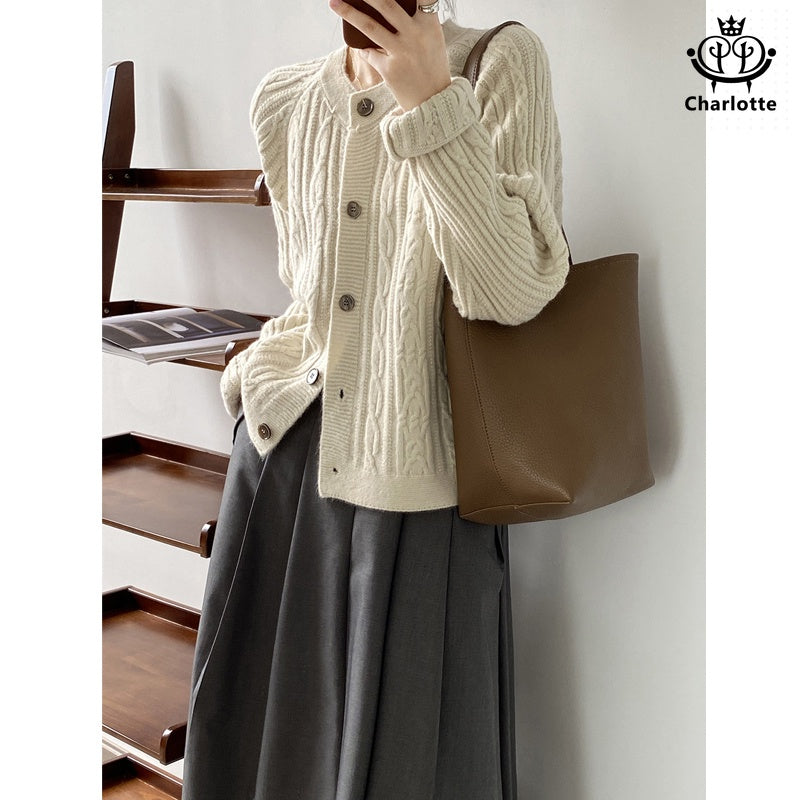 Elegant round neck knitted twist sweater knitted sweater [CHSW50]