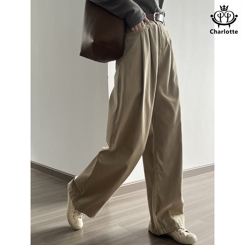 Retro casual loose floor-length trousers and high-waisted jeans [CHJ10]