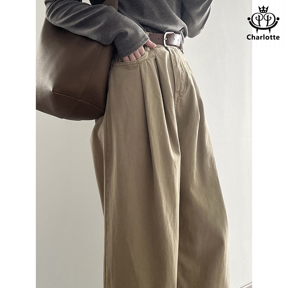 Retro casual loose floor-length trousers and high-waisted jeans [CHJ10]