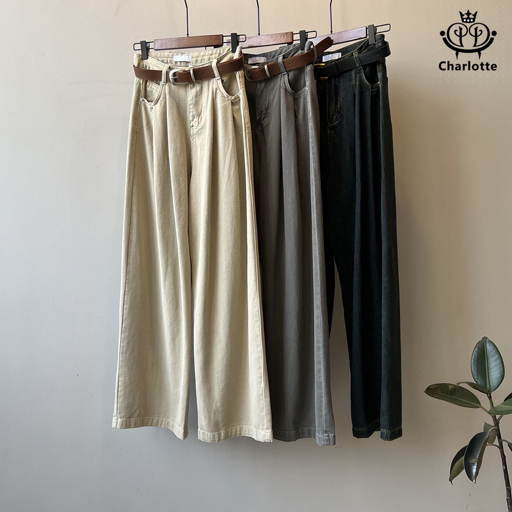 Retro casual loose floor-length trousers and high-waisted jeans [CHJ10]