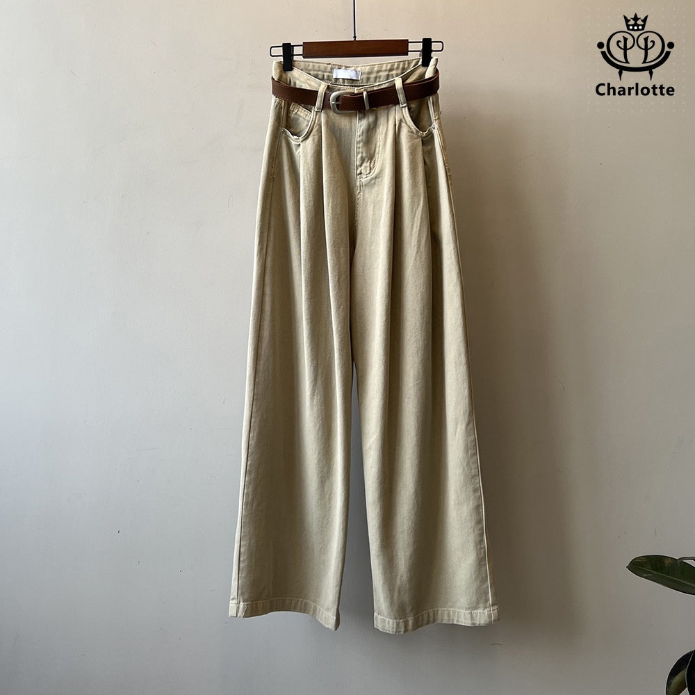 Retro casual loose floor-length trousers and high-waisted jeans [CHJ10]