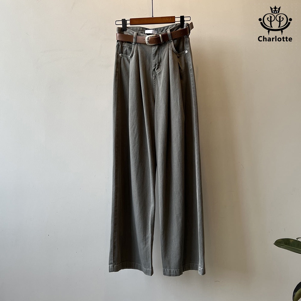 Retro casual loose floor-length trousers and high-waisted jeans [CHJ10]