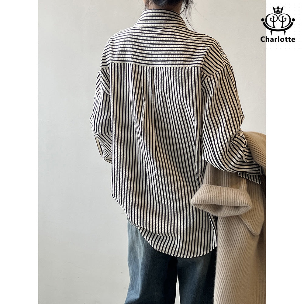 BF style lazy striped long-sleeved shirt BF style striped shirt [CHSH110]