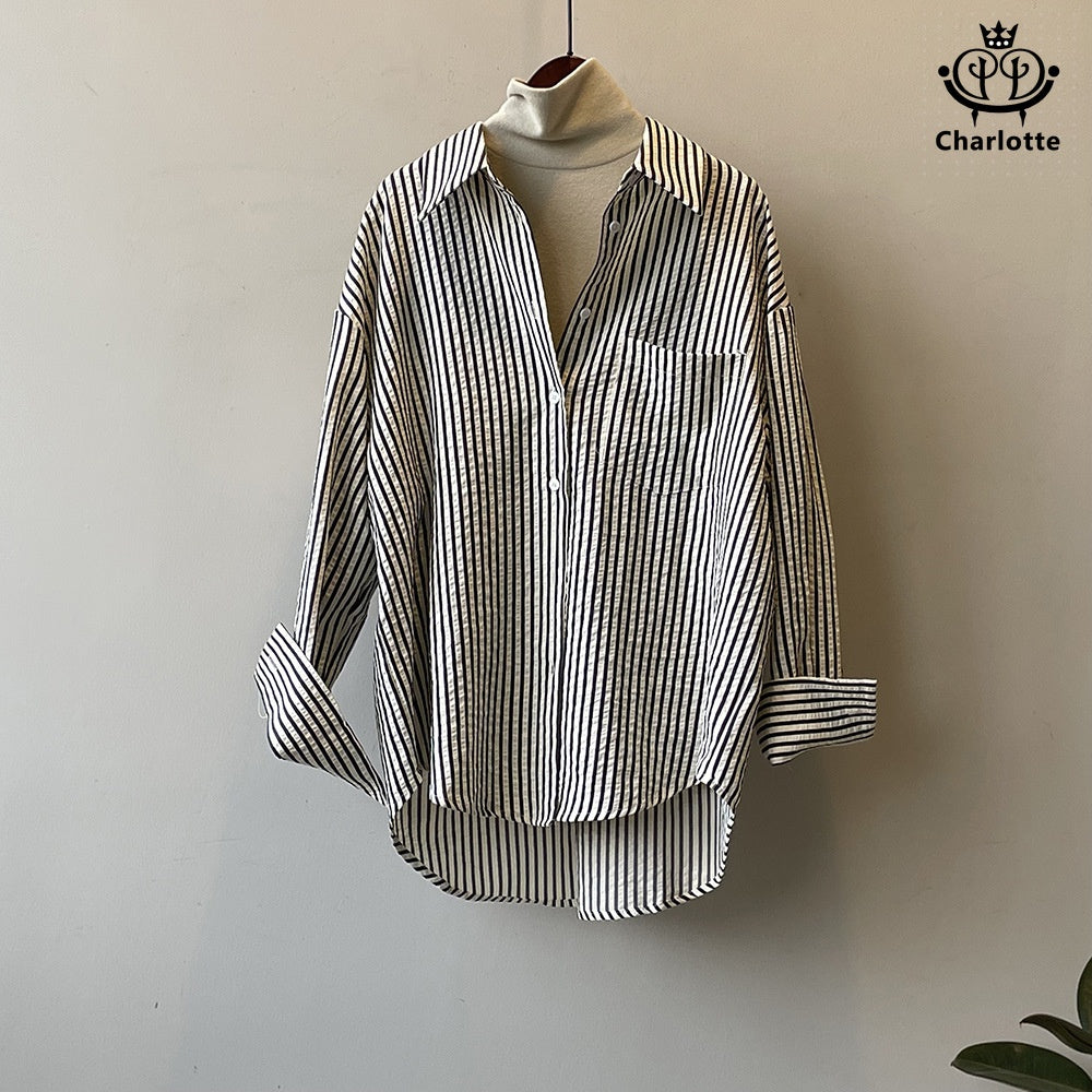 BF style lazy striped long-sleeved shirt BF style striped shirt [CHSH110]