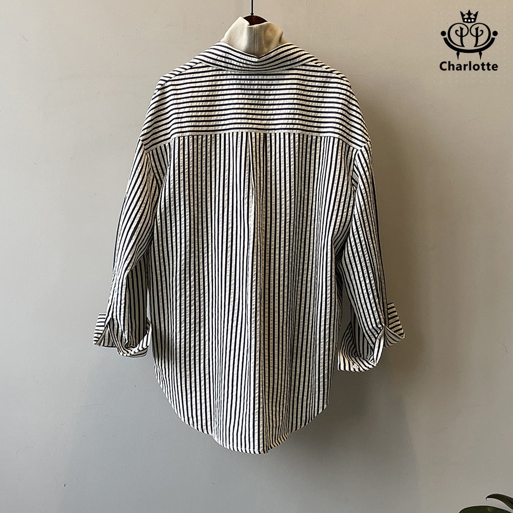 BF style lazy striped long-sleeved shirt BF style striped shirt [CHSH110]