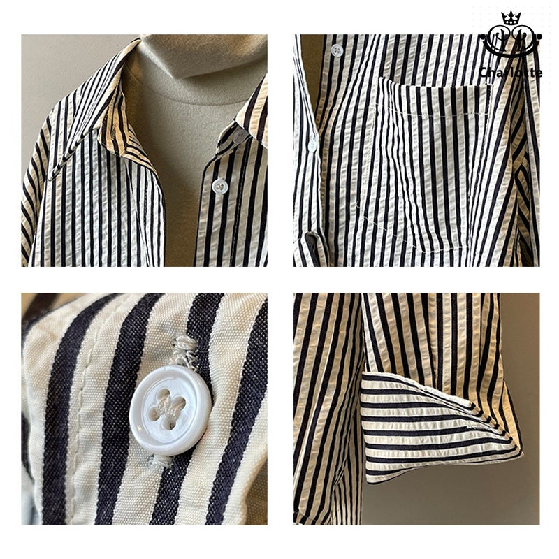 BF style lazy striped long-sleeved shirt BF style striped shirt [CHSH110]