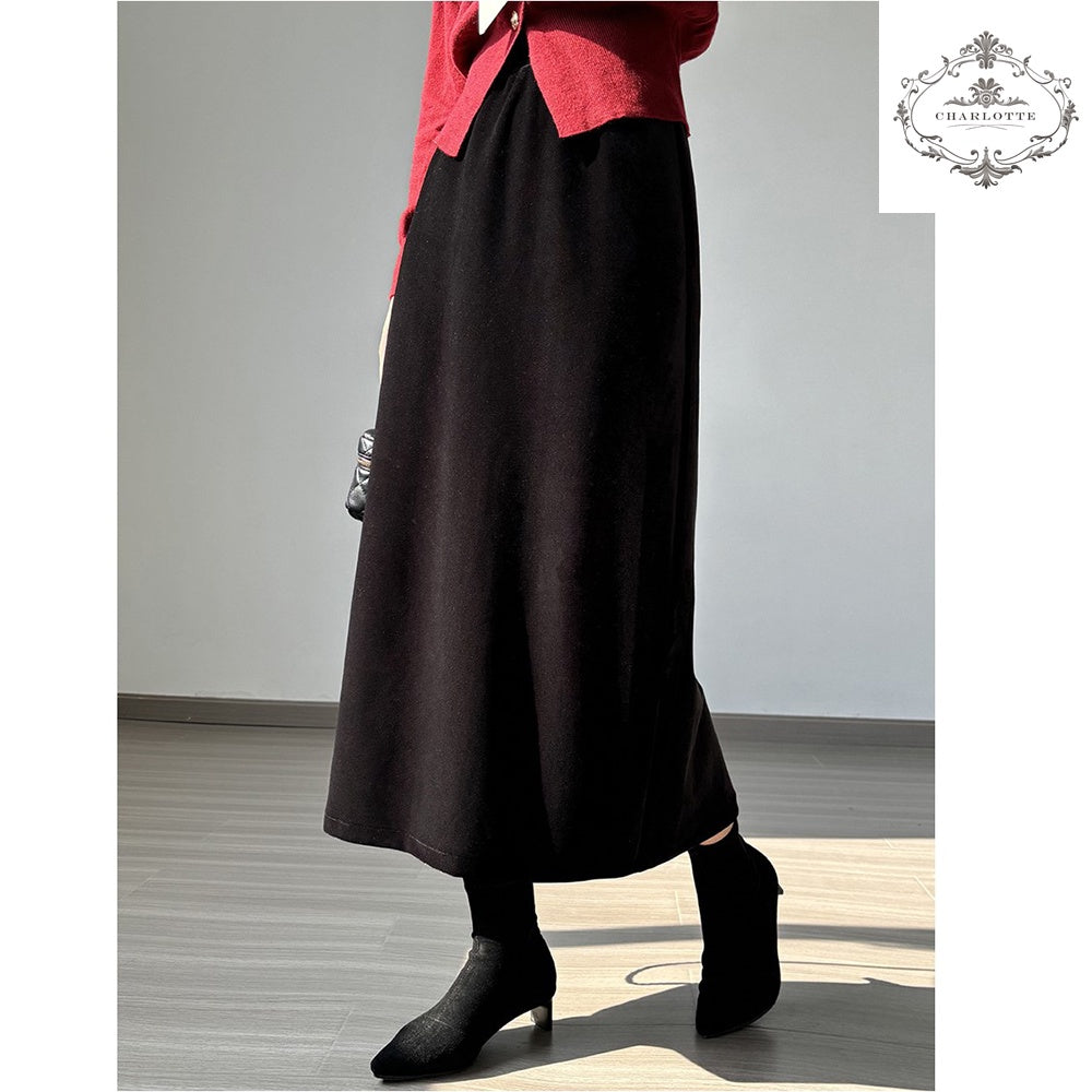 French retro high-waisted velvet skirt velvet-feeling skirt [CHSK127]