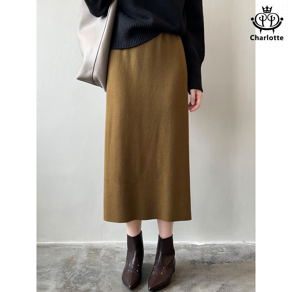 Stretch elastic waist knitted skirt knitted skirt knitted one-step skirt [CHSK123]