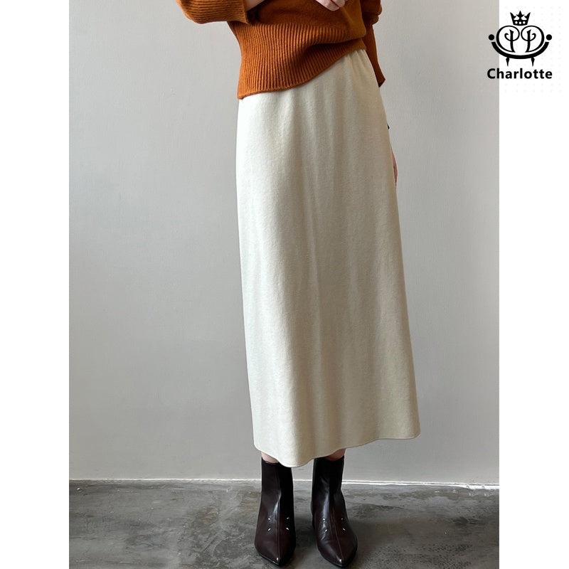 Stretch elastic waist knitted skirt knitted skirt knitted one-step skirt [CHSK123]