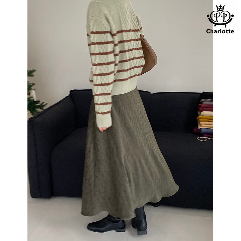 Velvet pleated plus velvet skirt solid color pleated long skirt [CHSK124]