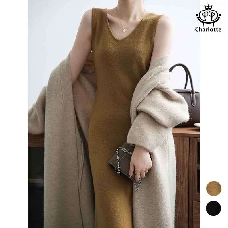 French lazy style knitted dress V-neck knitted dress [CHSK125]