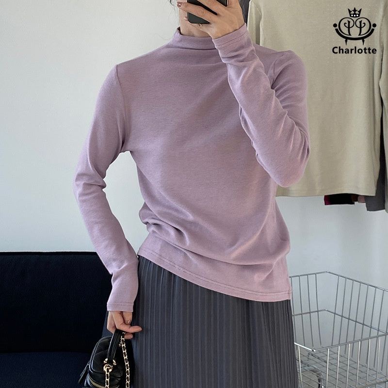 Morandi color long-sleeved woolen bottoming shirt with good elasticity [CHT21]