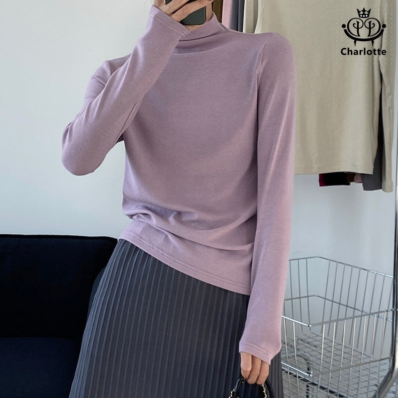 Morandi color long-sleeved woolen bottoming shirt with good elasticity [CHT21]